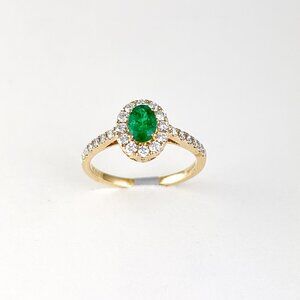 14k Yellow Gold Emerald / Diamond Halo Ring (Emerald is 6x4mm .40ctw)